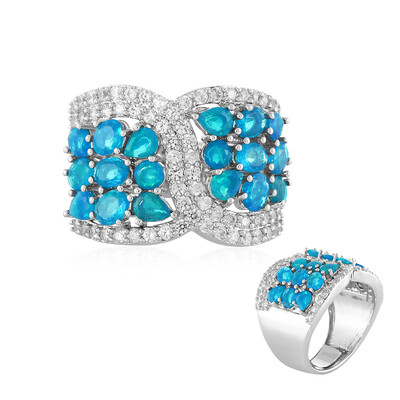 Bague en argent et Opale bleue d'Éthiopie