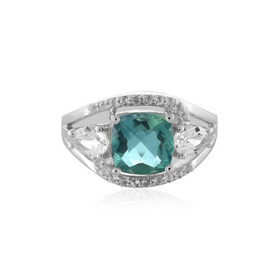 Bague en argent et Fluorite bleu pétrole de Belgique