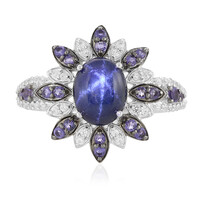 Bague en argent et Saphir étoilé bleu