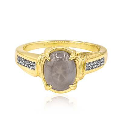Bague en or et Saphir étoilé bleu argenté