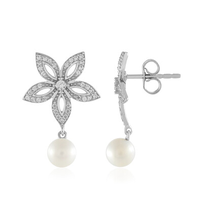 Boucles d'oreilles en argent et Perle blanche de culture d'eau douce