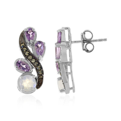 Boucles d'oreilles en argent et Pierre de Lune arc-en-ciel