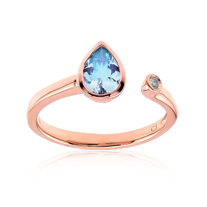 Bague En Argent 925 Rhodié Dolly-Bijoux - Sertie Aigue-marine & CZ - Taille 56
