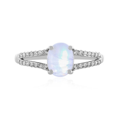 Bague en argent et Pierre de Lune arc-en-ciel