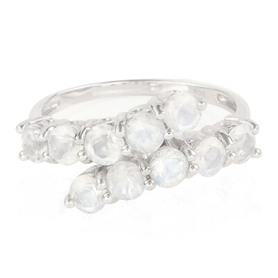 Bague en argent et Pierre de Lune arc-en-ciel