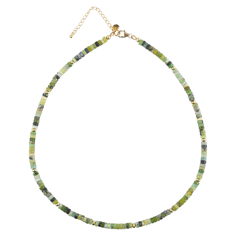 Collier Ancien Ras Du Cou En Perles De Serpentine Et Chrysotile - Vert - Pierres Naturelles