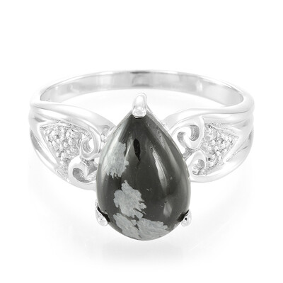 Bague en argent et Obsidienne Flocon-de-Neige