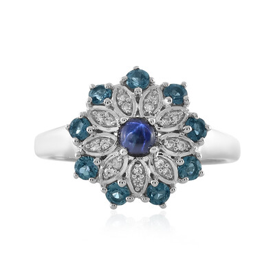 Bague en argent et Saphir étoilé bleu