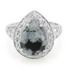 Bague en argent et Obsidienne Flocon-de-Neige