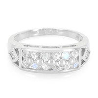 Bague en argent et Pierre de Lune arc-en-ciel