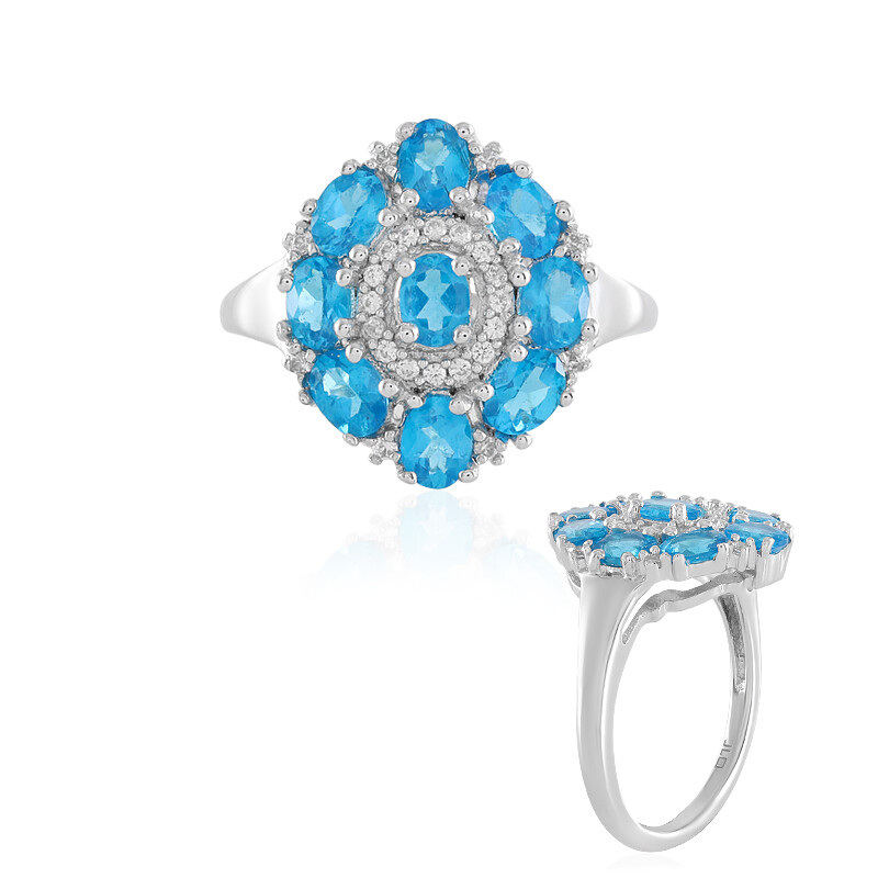 Bague En Argent Avec Apatite - Très Belle, Neuve Sans Emballage, Pierre Bleue Vibrante