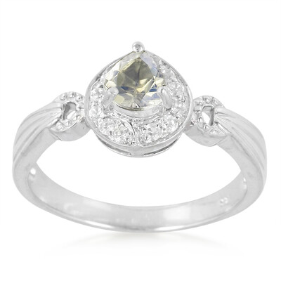 Bague en argent et Pierre de Lune arc-en-ciel