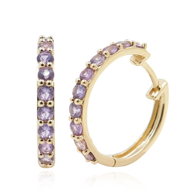 Boucles d'oreilles en or et Saphir pourpre de Ceylan non chauffé