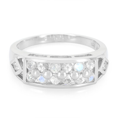 Bague en argent et Pierre de Lune arc-en-ciel
