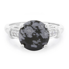 Bague en argent et Obsidienne Flocon-de-Neige