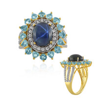 Bague en argent et Saphir étoilé bleu