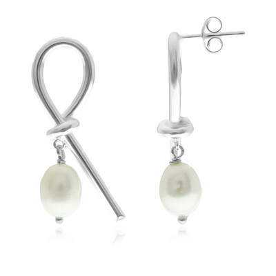 Boucles d'oreilles en argent et Perle blanche de culture d'eau douce (Joias do Paraíso)