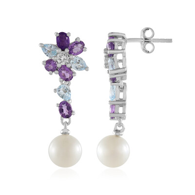 Boucles d'oreilles en argent et Perle blanche de culture d'eau douce