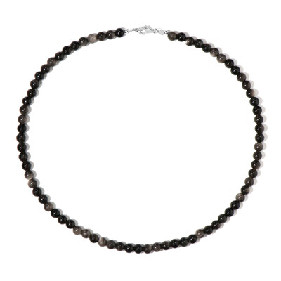 Collier en argent et Obsidienne argentée