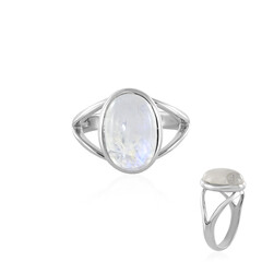 Bague en argent et Pierre de Lune arc-en-ciel
