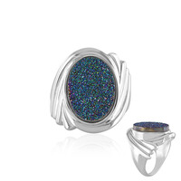 Bague en argent et Agate étincelante vert paon