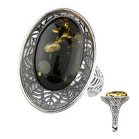 Bague en argent et Ambre vert de Baltique