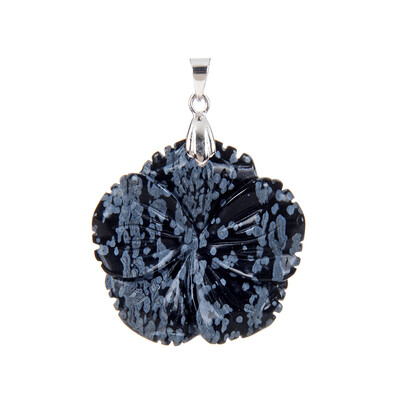 Pendentif en argent et Obsidienne Flocon-de-Neige