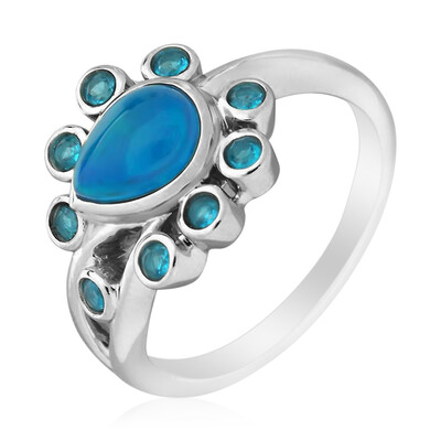 Bague en argent et Opale bleu néon