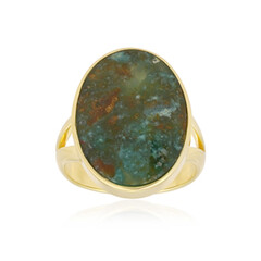 Bague en argent et Bois pétrifié opalisé (Bali Barong)