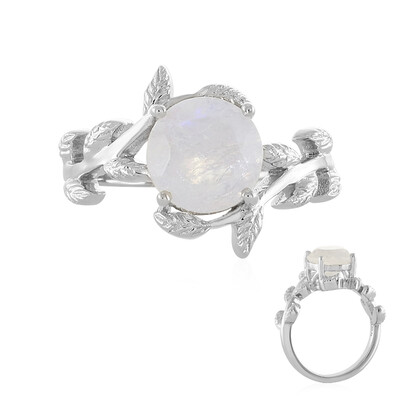 Bague en argent et Pierre de Lune arc-en-ciel