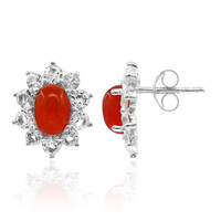 Boucles d'oreilles en argent et Opale rouge d'Éthiopie