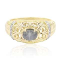 Bague pour homme en or et Saphir étoilé bleu