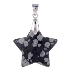 Pendentif en argent et Obsidienne Flocon-de-Neige