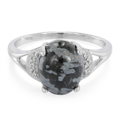 Bague en argent et Obsidienne Flocon-de-Neige