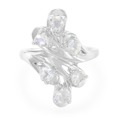 Bague en argent et Pierre de Lune arc-en-ciel