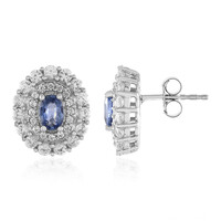Boucles d'oreilles en argent et Saphir bleu de Ceylan