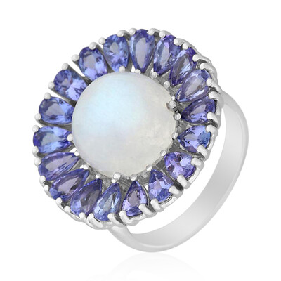 Bague en argent et Pierre de lune bleue