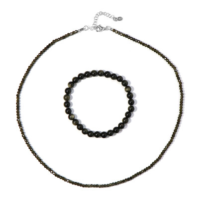 Parure en argent et Obsidienne dorée