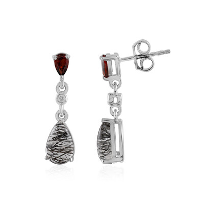 Boucles d'oreilles en argent et Quartz rutile noir