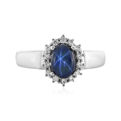 Bague en argent et Saphir étoilé bleu