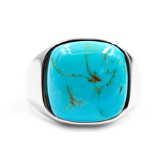 Bague pour homme en argent et Turquoise bleue de Mohavie