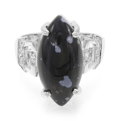 Bague en argent et Obsidienne Flocon-de-Neige
