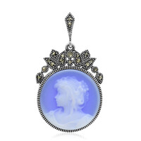 Pendentif en argent et Agate zonée bleue