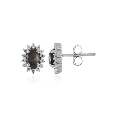 Boucles d'oreilles en argent et Saphir étoilé noir