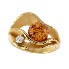 Bague en argent et Ambre baltique couleur cognac