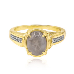 Bague en or et Saphir étoilé bleu argenté