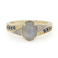 Bague en or et Saphir étoilé bleu argenté