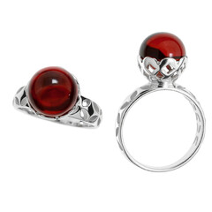 Bague en argent et Ambre rouge de Colombie