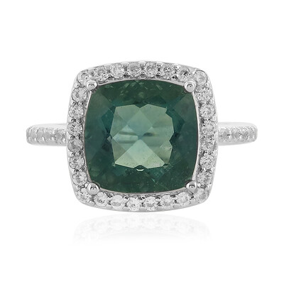 Bague en argent et Fluorite bleu pétrole de Belgique
