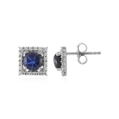 Boucles d'oreilles en argent et Saphir étoilé bleu